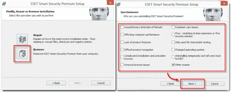Remove Eset Antivirus in Windows 8